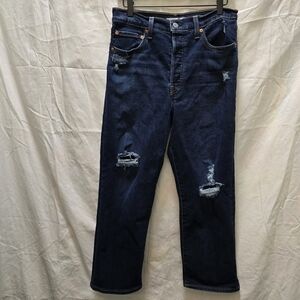 Levi's Women's Ribcage Straight Ankle Distressed Button Fly Jeans 30